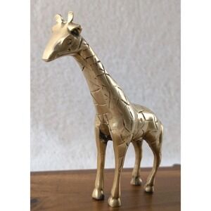 Vintage Solid Brass Giraffe Figurine Etched Safari Animal Decor 5.5"